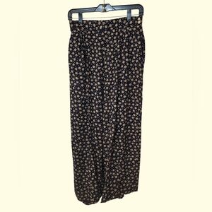 Vintage Black/Navy Floral Daisy Wide-Leg Elaateic Band Side Button Pants Size 10